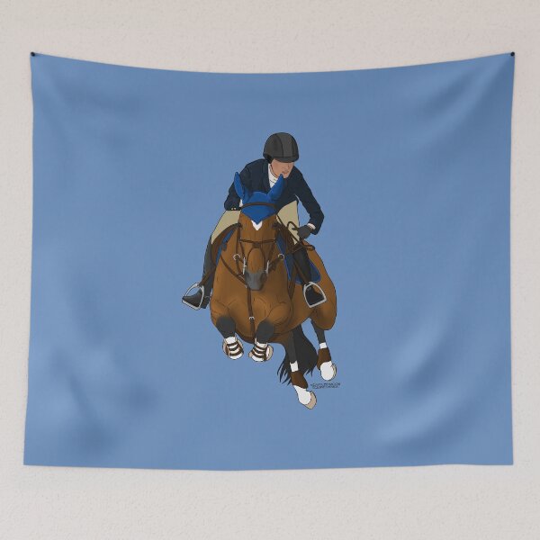 Item preview, Bay Jumping Horse with Rider in Navy Coat designed and sold by DappledMoon.