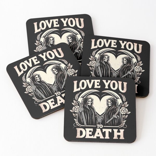 Item preview, Love You to Death Grim Reaper Floral Hearts Goth designed and sold by SpookshowDesign.