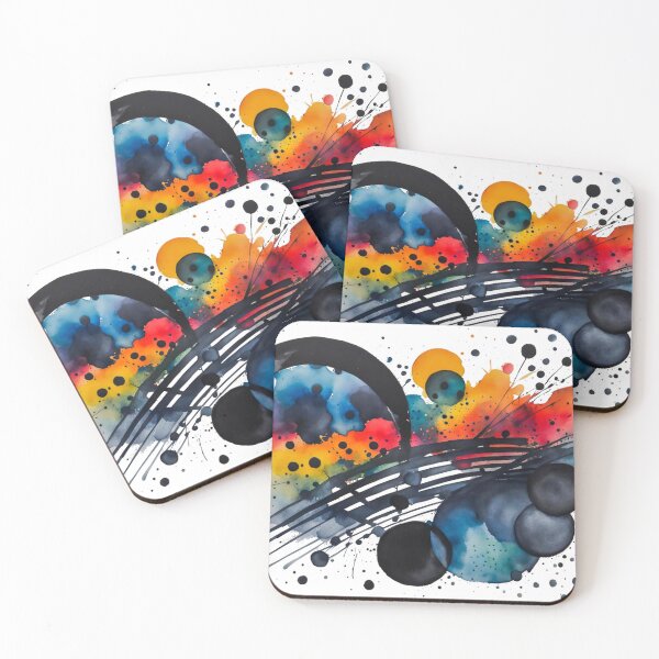Item preview, Colorful Abstract Splash In Watercolor Painting, Black Line, Cirle, Dots, Blue, Green, Orange, Red, Yellow designed and sold by MyArt23.