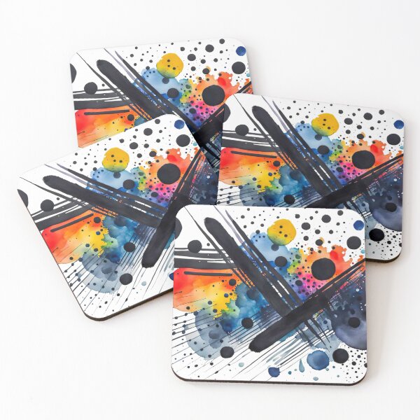 Item preview, Colorful Abstract Splash In Watercolor Painting, Black Line, Cirle, Dots, Blue, Green, Orange, Red, Yellow designed and sold by MyArt23.