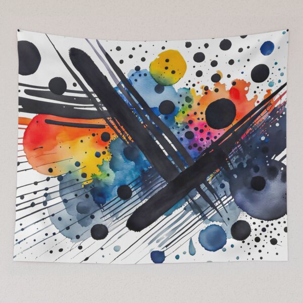 Item preview, Colorful Abstract Splash In Watercolor Painting, Black Line, Cirle, Dots, Blue, Green, Orange, Red, Yellow designed and sold by MyArt23.