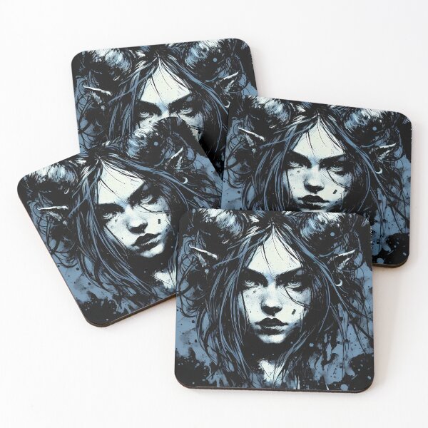 Item preview, Retrato de rostro de sátiro femenino en azul cautivador designed and sold by ByteyCreatives.