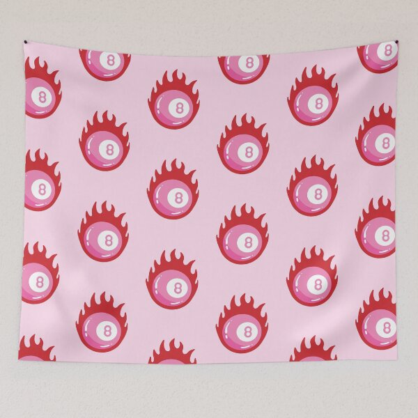 Item preview, Traditional Tattoo Red Pink Eight Ball With Flames Illustration designed and sold by rubyroller-art.