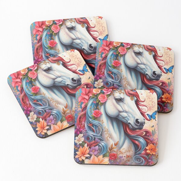 Item preview, Enchanting Elegance: A White Unicorn's Floral Symphony with Rainbow Tresses and Fluttering Butterflies designed and sold by Fenomena Designs.