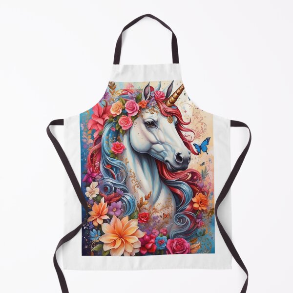 Item preview, Enchanting Elegance: A White Unicorn's Floral Symphony with Rainbow Tresses and Fluttering Butterflies designed and sold by Fenomena Designs.