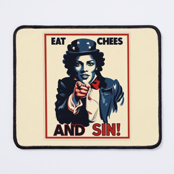 Item preview, Eat chees and sin: Woman in Cylinder Hat, Frak, '70s Vibes, Navy-Red-Beige Palette designed and sold by SplashTastic.