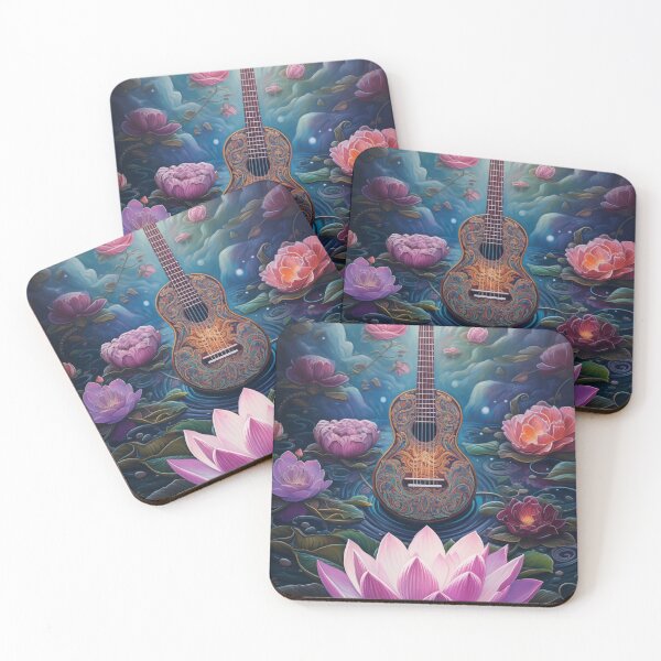 Item preview, Guitar with lotus and roses  designed and sold by ArtbyJanineTate.