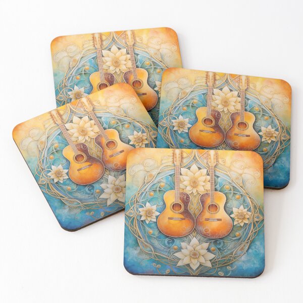 Item preview, Two guitars with lotus flowers.  designed and sold by ArtbyJanineTate.