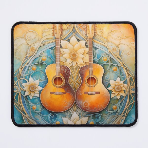 Item preview, Two guitars with lotus flowers.  designed and sold by ArtbyJanineTate.