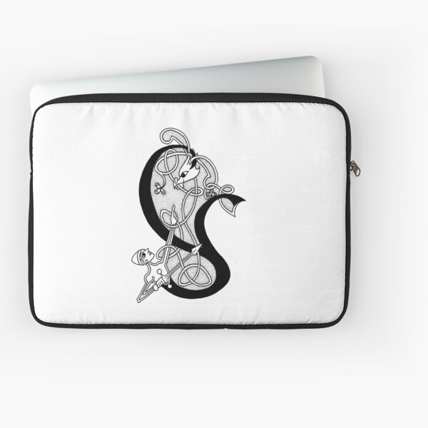 Knight and Dragon Alphabet - Y - black and white Laptop Sleeve