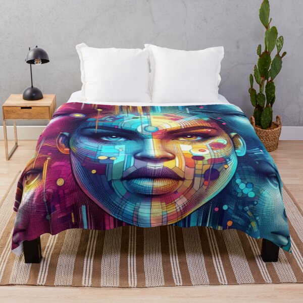 Item preview, Cybernetic Chroma: Woman's Face in Blue, Red, Purple, Yellow designed and sold by SplashTastic.