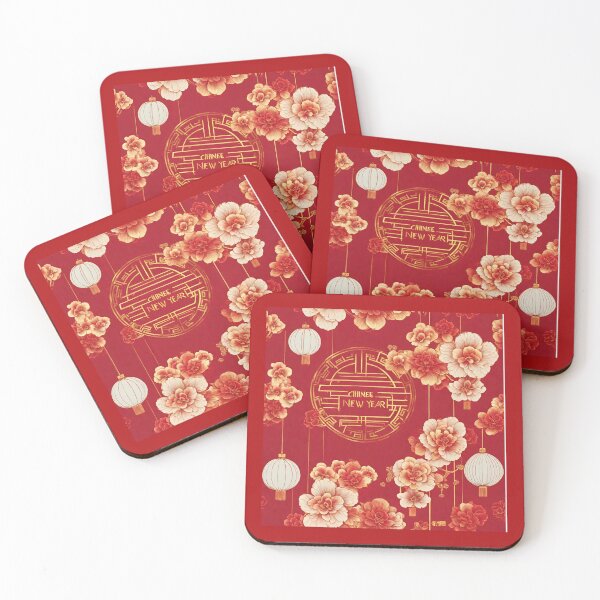 Item preview, Happy Chinese New Year 2024 Text and Good Fortune Pink Lotus Flowers with White Lantern Balls for a Prosperous and Lucky Lunar New Year 2024 Year of the Dragon designed and sold by SEVENPRINTS.