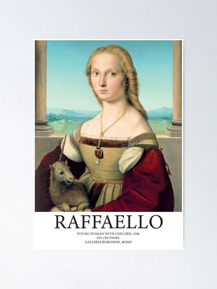 Canvas Print, Wall Art, Antique Artwork Reproduction, 18x24 Inch, 2024 Young Woman with Unicorn by Raphael, 1506