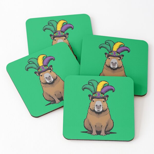 Artikelvorschau, Cappy Mardi Gras. Capybara mit bunten Federn. entworfen und verkauft von twisted-dot.
