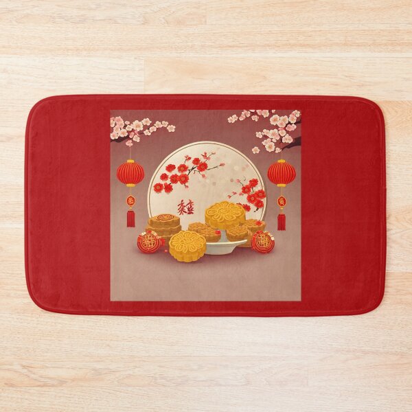 Item preview, Traditional Chinese Mooncakes   with Red Lantern and Pink Chinese Flower Decorations for a Happy Chinese New Year 2024 and Good Fortune Prosperous and Lucky Lunar New Year 2024 Year of the Dragon designed and sold by SEVENPRINTS.