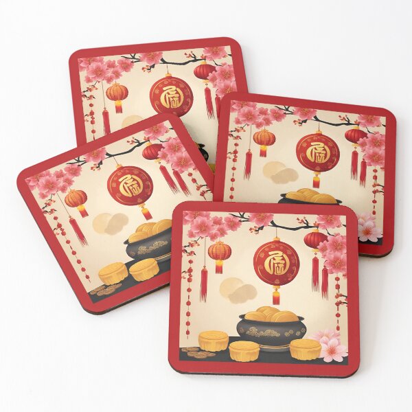 Item preview, Pot of Gold for a Happy Chinese New Year 2024 Gold Coins in a Pot with Lucky Mooncakes, Red Lantern Balls and Good Fortune Lotus Flowers Prosperous and Lucky Lunar New Year 2024 Year of the Dragon designed and sold by SEVENPRINTS.