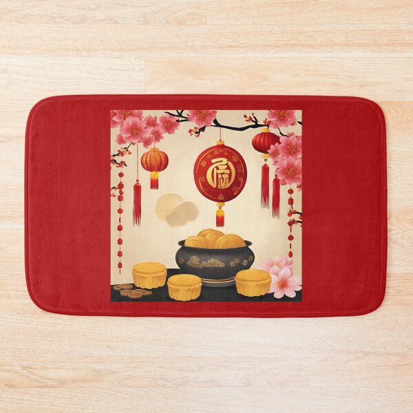 Item preview, Pot of Gold for a Happy Chinese New Year 2024 Gold Coins in a Pot with Lucky Mooncakes, Red Lantern Balls and Good Fortune Lotus Flowers Prosperous and Lucky Lunar New Year 2024 Year of the Dragon designed and sold by SEVENPRINTS.