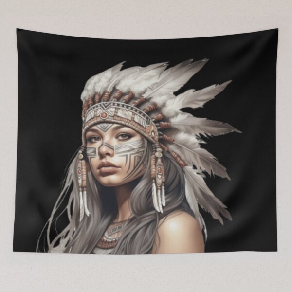 Item preview, Young Native American woman in tribal outfit and makeup designed and sold by cristina1001.