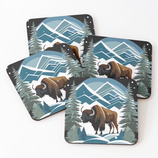 Item preview, Buffalo in a snowy, mountainous landscape at night designed and sold by TJF-Arts.