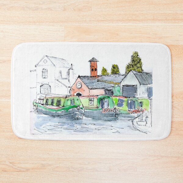 Artikelvorschau, Kanalboote auf eisigem Wasser in Stein - Urban Sketch entworfen und verkauft von paleheather.