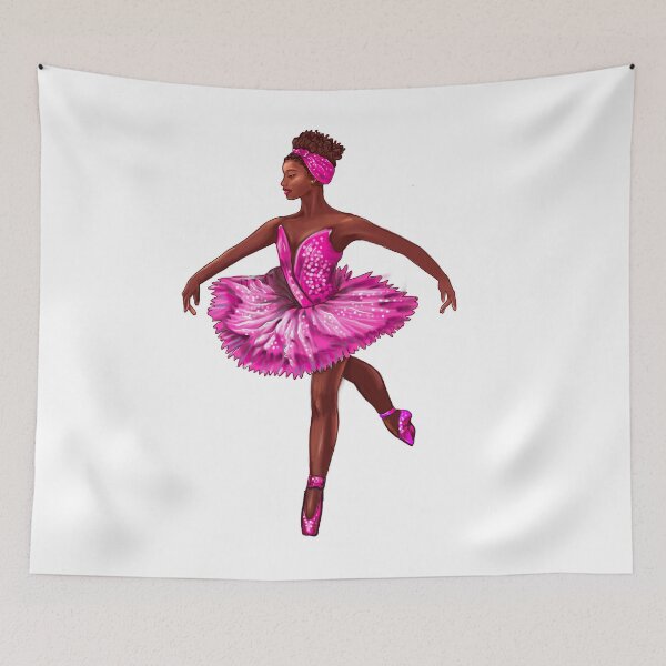 Item preview, Ballet dancer in pink tutu and pointe shoes cute African American ballerina designed and sold by Artonmytee.
