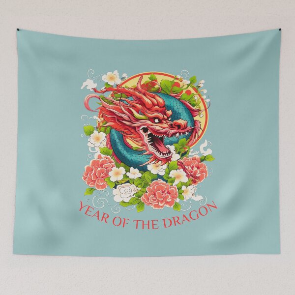 Item preview,  Vibrant  Colorful Snarling  dragon  blue bg-Year of the Dragon- Chinese Zodiac Theme-white Background designed and sold by CosmicNook1.