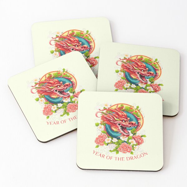 Item preview,  Vibrant  Colourful Snarling  dragon with light yellow  -Year of the Dragon- chinese Zodiac Theme-Pink Background designed and sold by CosmicNook1.