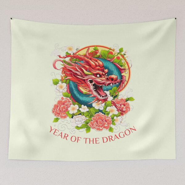 Item preview,  Vibrant  Colourful Snarling  dragon with light yellow  -Year of the Dragon- chinese Zodiac Theme-Pink Background designed and sold by CosmicNook1.