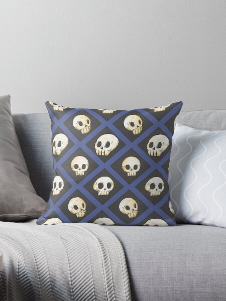 Tiling Skulls 4/4 - Blue Throw Pillow