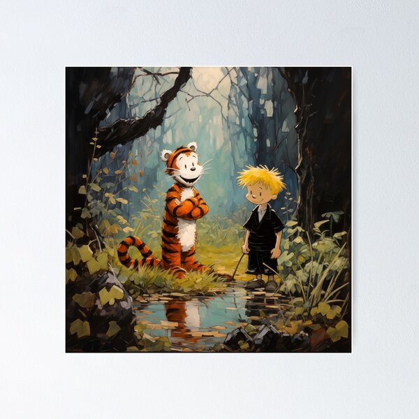 Item preview, calvin and hobbs near the pond in the forest designed and sold by Shlomo Bracha.