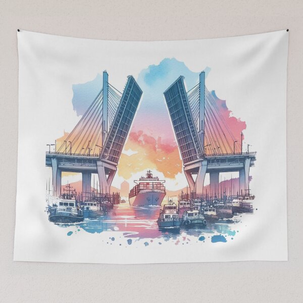 Item preview, The central section of Busan's Yeongdo Bridge opens, rising to a height, while large vessels pass beneath – a striking spectacle." designed and sold by PaintMeWorld.