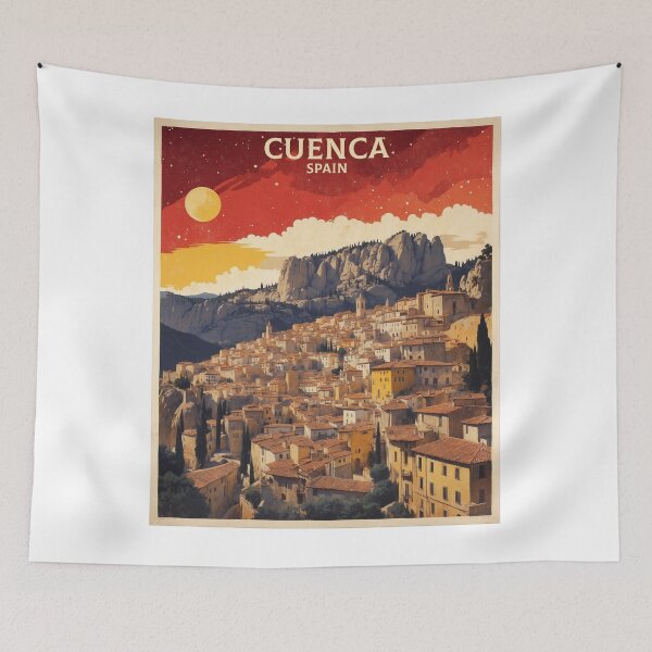 Item preview, Cuenca Spain Starry night and Moon Tourism Vintage Poster designed and sold by TravelersGems.
