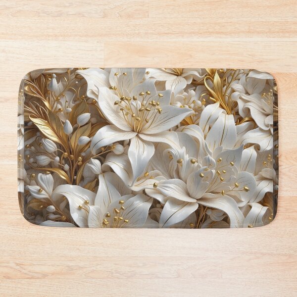 Item preview, Flowers - white lilies and gold - 3D relief pattern #44 designed and sold by GoldenEraArt.