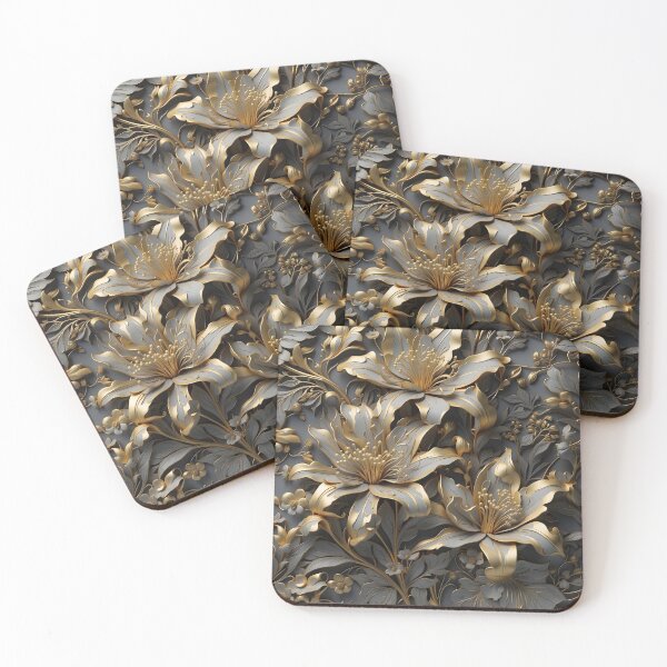 Item preview, Flowers - lilies in gray and gold - 3D relief #45 designed and sold by GoldenEraArt.