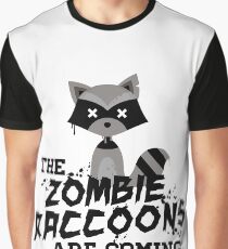 Funny Cute Distressed Zombie Raccoons Are Coming Pun Sayings Graphic T-Shirt