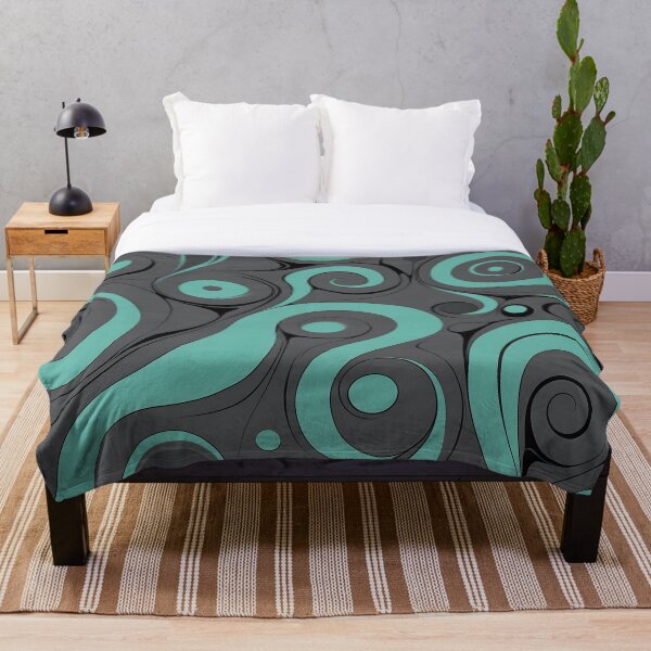 Item preview, Mid Century Modern Liquid Swirl,  Charcoal, Cyan  #1 designed and sold by Prints and Lifestyle.
