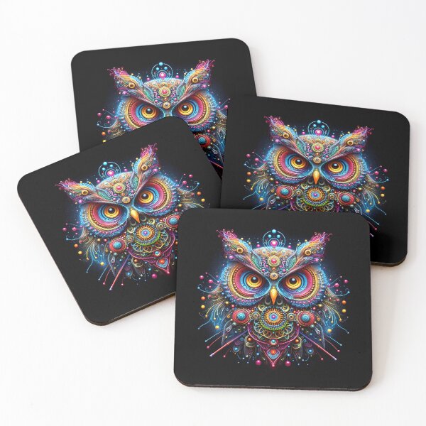 Item preview, Colorful Owl Art Abstract Thread and Bead Illustration designed and sold by Niktarka.