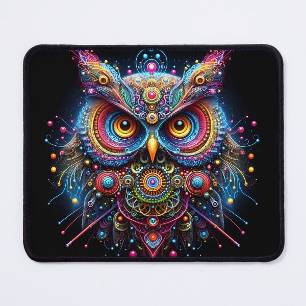 Item preview, Colorful Owl Art Abstract Thread and Bead Illustration designed and sold by Niktarka.