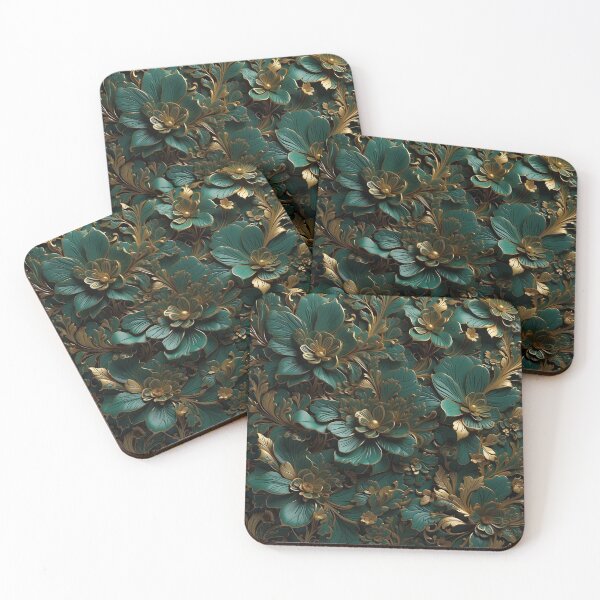 Item preview, Flowers in dark green and gold - 3D relief pattern #47 designed and sold by GoldenEraArt.