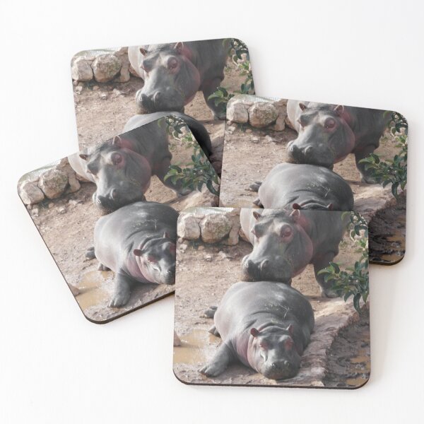 Item preview, A mother hippopotamus gently caresses the back of her baby hippo.  designed and sold by EpicVistas.