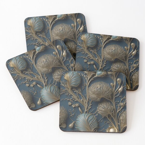 Item preview, Flowers and plants in blue and gold - 3D relief #49 designed and sold by GoldenEraArt.