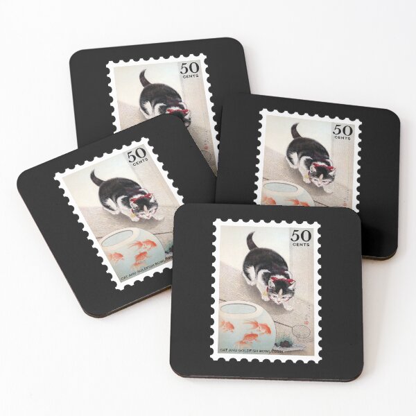 Item preview, Ohara koson's Cat and goldfish bowl (1933) stamp designed and sold by RabbitK.