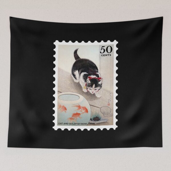 Item preview, Ohara koson's Cat and goldfish bowl (1933) stamp designed and sold by RabbitK.
