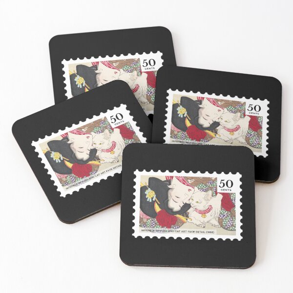 Item preview, Japanese woman and cat art face detail (1888) stamp designed and sold by RabbitK.
