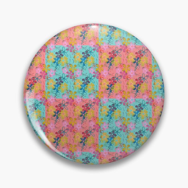 Item preview, Vibrant Summery Flowers on a Turquoise and Pink Checkerboard  designed and sold by ashleywilks.