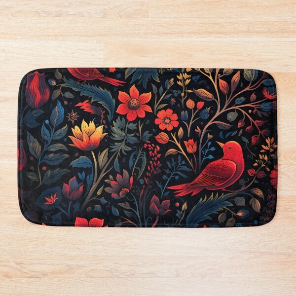 Item preview, Dark mood floral pattern with red birds designed and sold by dcrc.