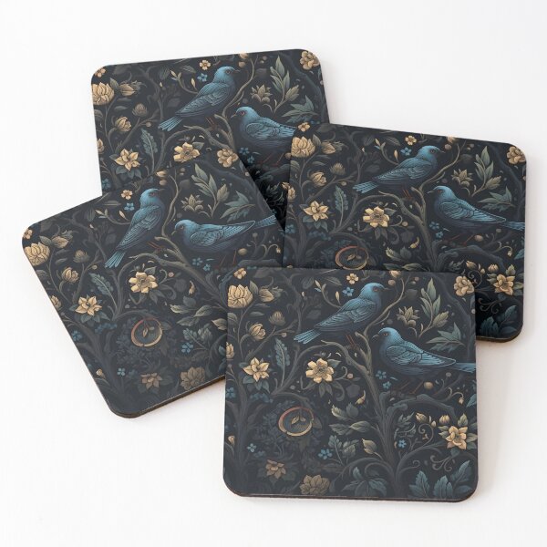 Item preview, Dark mood floral pattern with red birds designed and sold by dcrc.