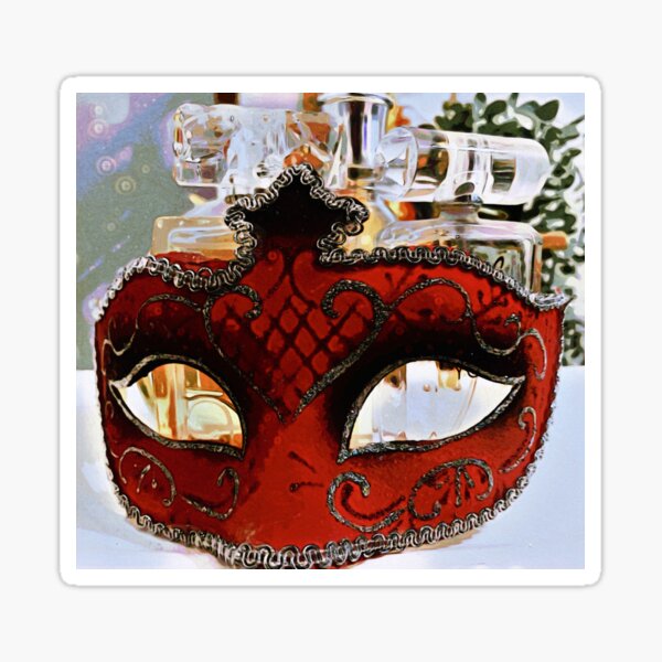 Item preview, Red mask and perfume bottles for Mardi Gras Carnivalesque  designed and sold by bipolarvirgoart.