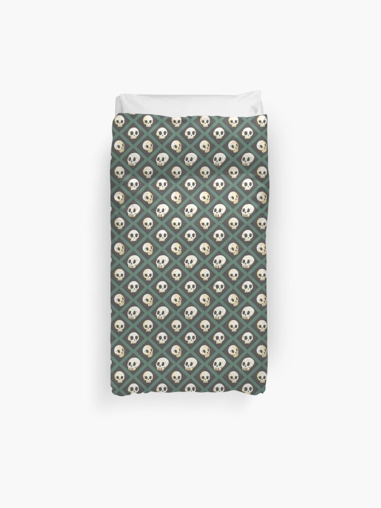 Tiling Skulls 3 4 Green Duvet Cover By Foss Redbubble