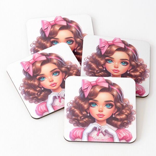 Item preview, Charming Little Girl Sticker: Blue-eyed Beauty in Festive Pink Dress with Bow and Gloves - Pencil Drawing Delight designed and sold by naivnoia.